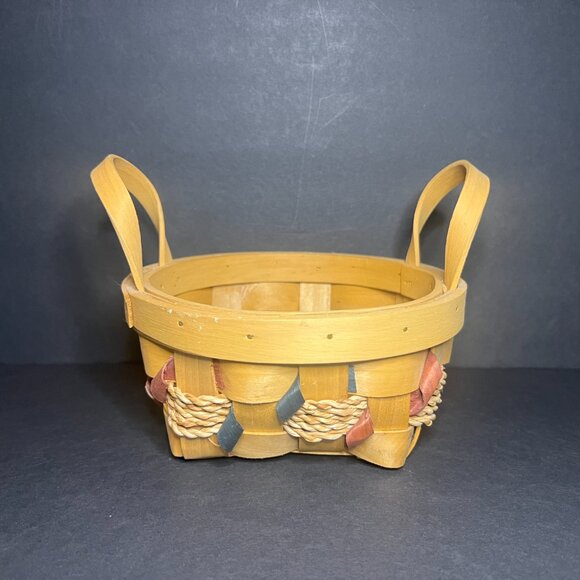 VTG Matching Set of 2 Tan, Red & Blue Roped Twisted Wicker Baskets w/ Handles - Picture 7 of 12